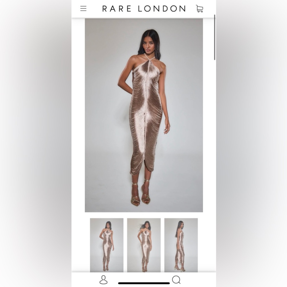 New Rare London Gold Fringe Detail Halter Maxi Dress